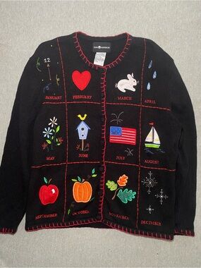 Sag Harbor Womens Black Vintage Knit Cardigan 12 Months of Year Sweater Size M